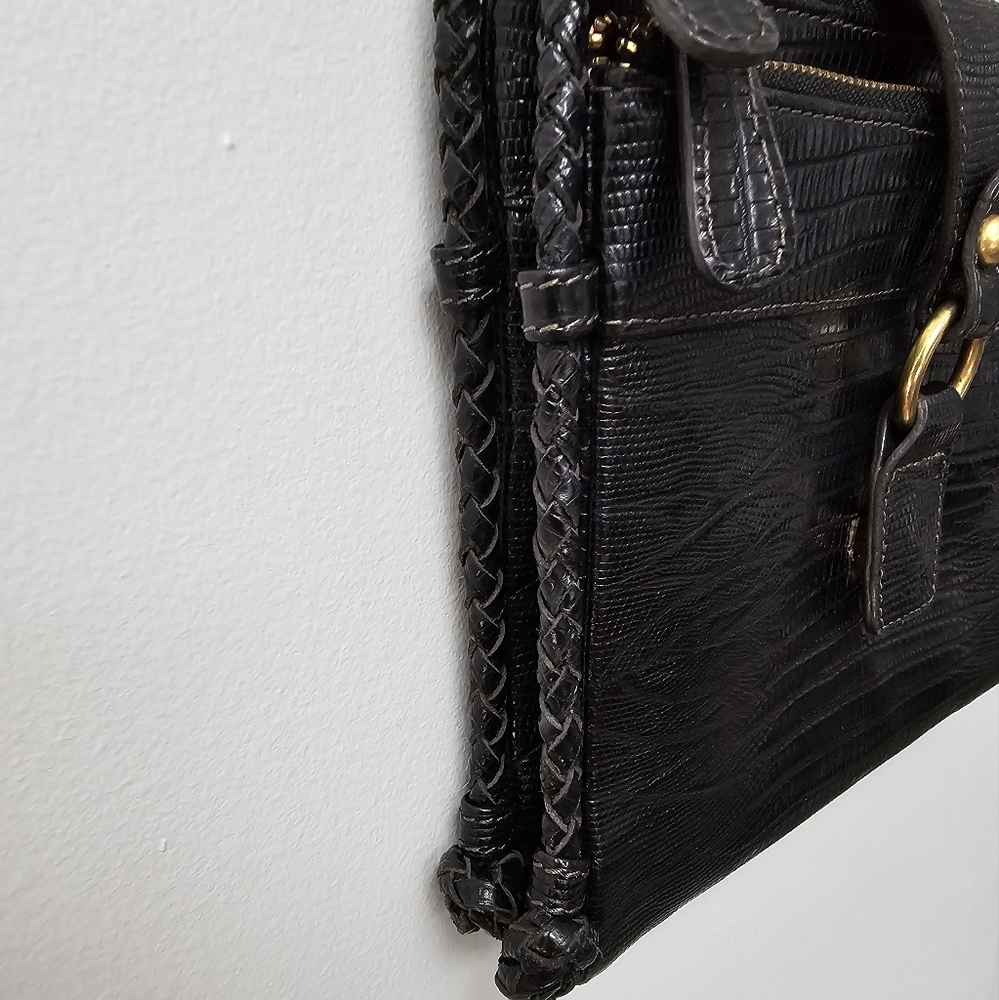 Brahmin Vintage Style Mojito Reptile Print Black Leather Organizer Crossbody - Picture 14 of 16